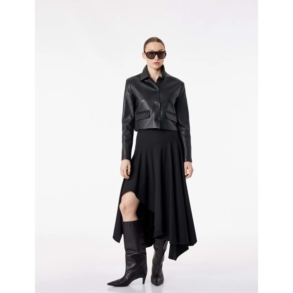 Yüksek Bel Kemer Detaylı Kloş Midi Etek 6SAK70132UW - KOTON - 36