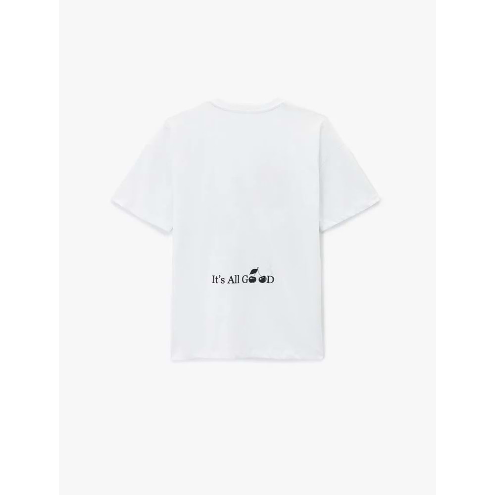 Kısa Kollu Bisiklet Yaka Arkası Kiraz Baskılı Oversize Tişört 6SAL10075IK - KOTON - EKRU - L