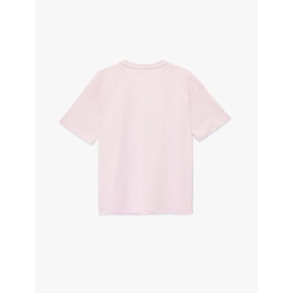 Kısa Kollu Bisiklet Yaka Pamuklu Çiçek Baskılı Oversize Tişört 6SAL10106IK - KOTON - PEMBE - S