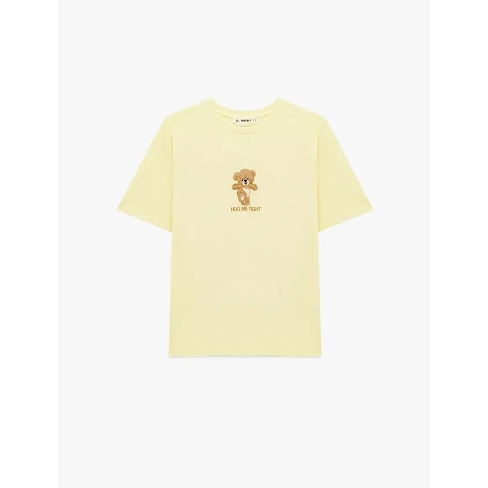 Baskılı Bisiklet Yaka Pamuklu Ayıcıklı Tişört 6SAL10306IK - KOTON - SARI - M