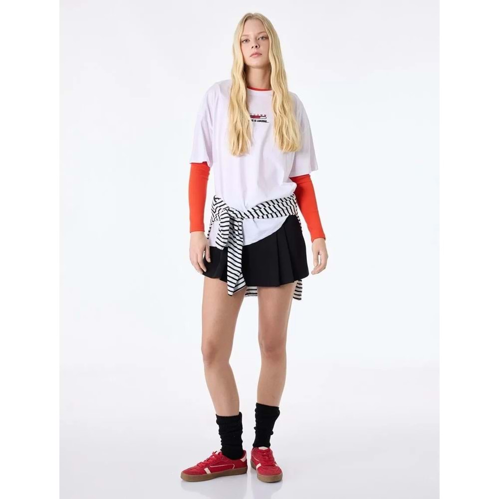 Kısa Kollu Bisiklet Yaka Pamuklu Baskılı Tişört 6SAL10403IK - KOTON - EKRU - M