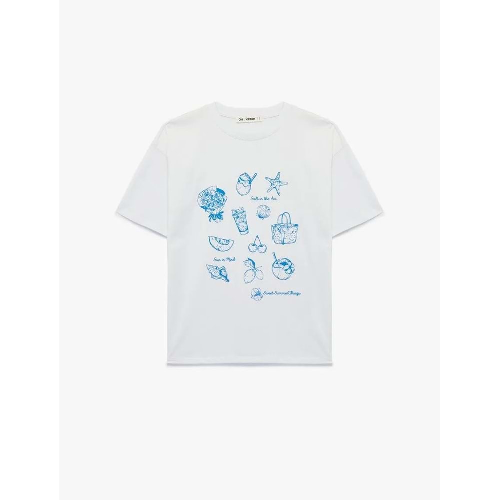 Kadın Giyim Tişört 6SAL10729IK - KOTON - EKRU - M