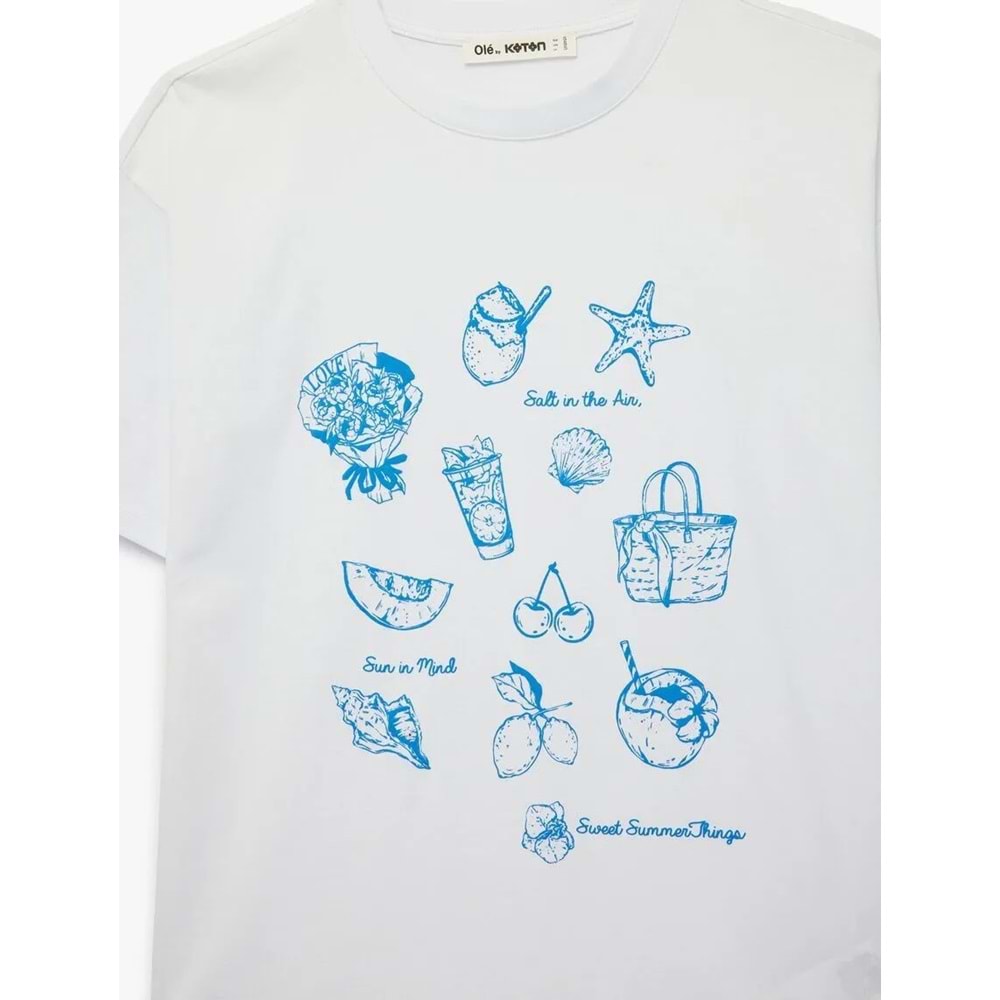 Kadın Giyim Tişört 6SAL10729IK - KOTON - EKRU - M