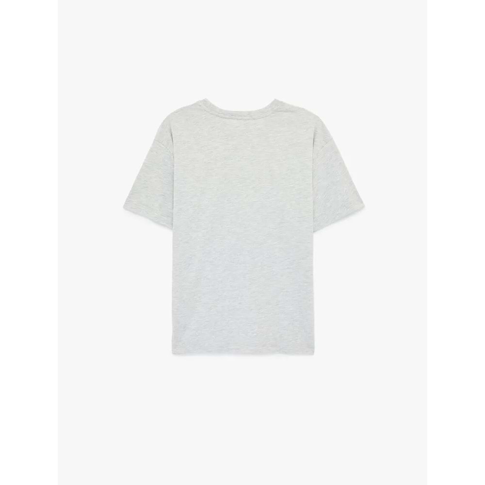 Kısa Kollu Bisiklet Yaka Zeytin Baskılı Tişört 6SAK50032EK - KOTON - GRİ - M