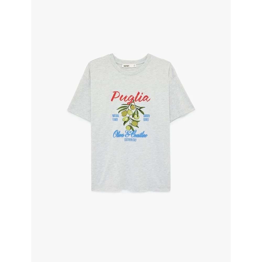 Kısa Kollu Bisiklet Yaka Zeytin Baskılı Tişört 6SAK50032EK - KOTON - GRİ - M