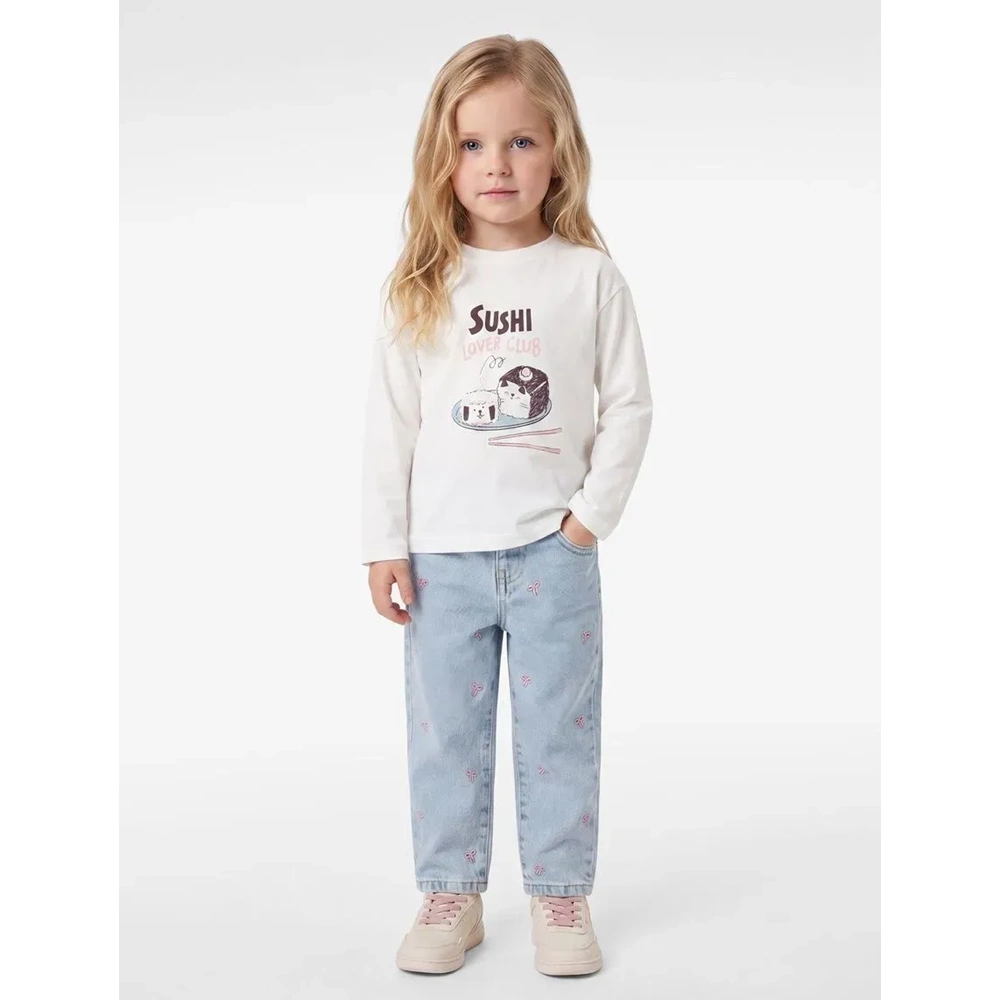 Kız Bebek Pamuklu Uzun Kollu Baskılı Tişört - 7WMG10079AK
