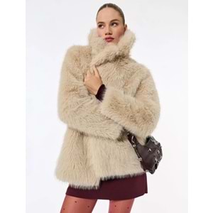 Kadın Giyim Suni Kürk Kaban Kruvaze Uzun Kollu - KOTON - 6WAK00009EW - BEJ - 34