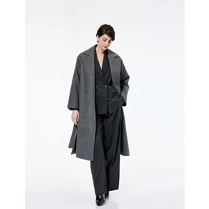 Kadın Giyim Uzun Kollu Cepli Kemerli Uzun Kaşe Kaban - KOTON - 6WAK00091EW - ANTRASİT - 44