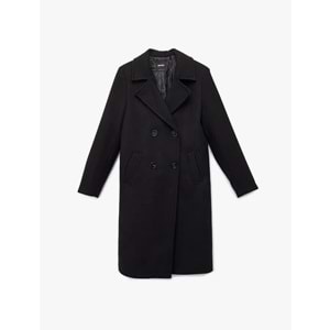 Kadın Giyim Uzun Kollu Düğmeli Kruvaze Kaşe Kaban - KOTON - 6WAK00109EW - SİYAH - 44