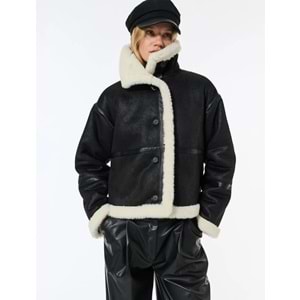 Kadın Giyim Bonded Kaban İçi Peluş Astarlı Düğmeli Cepli - KOTON - 6WAK20050EW - SİYAH - 36