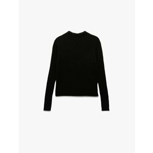 Kadın Giyim Regular Fit Uzun Kollu Hafif Dik Yaka Triko Kazak - KOTON - 6WAK90031HT - SİYAH - M