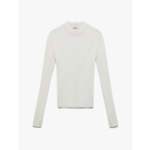 Kadın Giyim Hafif Dik Yaka Uzun Kollu Triko Kazak - KOTON - 6WAK90032HT - EKRU - S