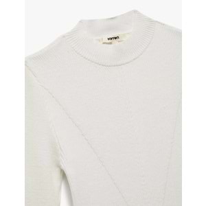 Kadın Giyim Hafif Dik Yaka Uzun Kollu Triko Kazak - KOTON - 6WAK90032HT - EKRU - S