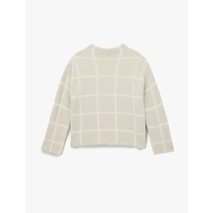 Kadın Giyim Uzun Kollu Dik Yaka Kareli Triko Peluş Kazak - KOTON - 6WAK90073HT - EKRU EKOSE - M