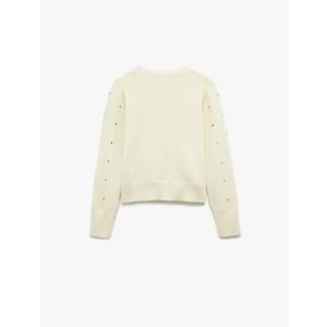 Kadın Giyim Uzun Kollu Kruvaze V Yaka Taşlı Triko Kazak - KOTON - 6WAK90082HT - EKRU - XL