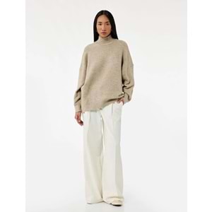 Kadın Giyim Oversize Uzun Kollu Dik Yaka Triko Kazak - KOTON - 6WAK90167HT - VİZON - M