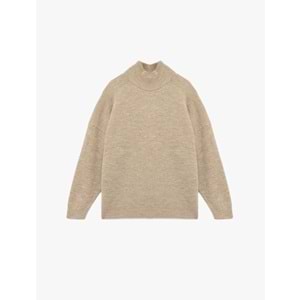 Kadın Giyim Oversize Uzun Kollu Dik Yaka Triko Kazak - KOTON - 6WAK90167HT - VİZON - XS