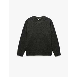 Kadın Giyim Uzun Kollu Bisiklet Yaka Triko Oversize Kazak - KOTON - 6WAK90177HT - ANTRASİT - XL