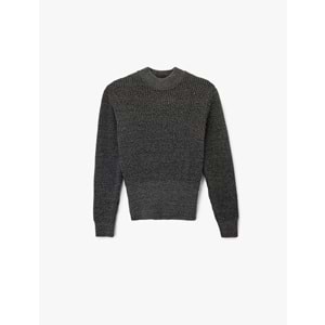 Kadın Giyim Uzun Kollu Hafif Dik Yaka Pullu Parıltılı Triko Kazak - KOTON - 6WAK90478HT - ANTRASİT - M