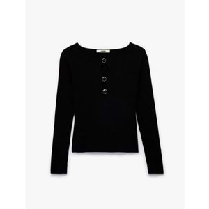 Kadın Giyim Aksesuarlı Pencere Detaylı Triko Kazak - KOTON - 6WAK90508HT - SİYAH - XS