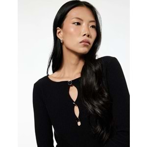 Kadın Giyim Aksesuarlı Pencere Detaylı Triko Kazak - KOTON - 6WAK90508HT - SİYAH - XS