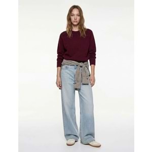 Kadın Giyim Uzun Kollu Bisiklet Yaka Dikiş Detaylı Basic Triko Kazak - KOTON - 6WAL90129HT - BORDO - L