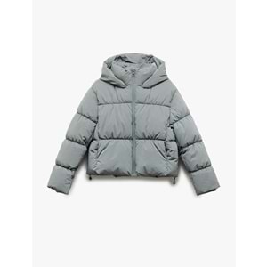 Kadın Giyim Cep Detaylı Fermuarlı Kapitone Su İtici Şişme Mont - KOTON - 6WAL20023IW - GRİ - 42