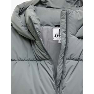 Kadın Giyim Cep Detaylı Fermuarlı Kapitone Su İtici Şişme Mont - KOTON - 6WAL20023IW - GRİ - 42