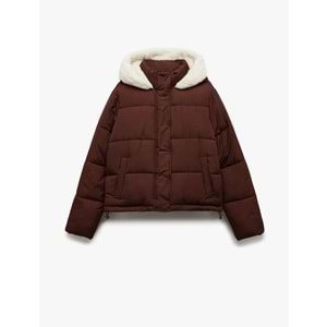 Kadın Giyim İçi Peluş Çıtçıt Düğmeli Cepli Şişme Mont - KOTON - 6WAL20054IW - KAHVERENGİ - 38