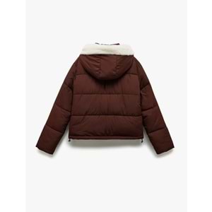 Kadın Giyim İçi Peluş Çıtçıt Düğmeli Cepli Şişme Mont - KOTON - 6WAL20054IW - KAHVERENGİ - 38