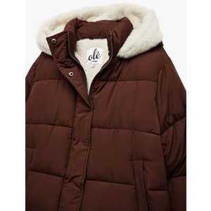 Kadın Giyim İçi Peluş Çıtçıt Düğmeli Cepli Şişme Mont - KOTON - 6WAL20054IW - KAHVERENGİ - 38