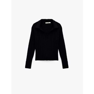 Kadın Giyim Polo Yaka Uzun Kollu Triko Kazak - KOTON - 6WAL90016IT - LACİVERT - M