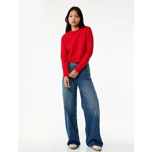 Kadın Giyim Saç Örgüsü Detaylı Triko Kazak - KOTON - 6WAL90039HT - KIRMIZI - S