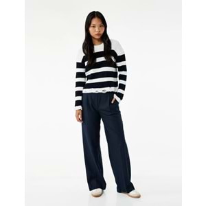 Kadın Giyim Renk Bloklu Yırtık Detaylı Triko Kazak - KOTON - 6WAL90077HT - EKRU ÇİZGİLİ - L