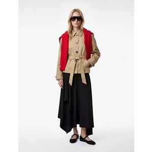 Kadın Giyim Düğmeli Cepli Kemerli Kısa Gabardin Trençkot - KOTON - 6SAK00046EW - BEJ - 36