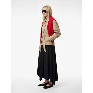 Kadın Giyim Düğmeli Cepli Kemerli Kısa Gabardin Trençkot - KOTON - 6SAK00046EW - BEJ - 36