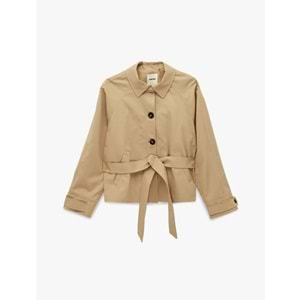 Kadın Giyim Düğmeli Cepli Kemerli Kısa Gabardin Trençkot - KOTON - 6SAK00046EW - BEJ - 36