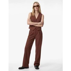 Kafın Giyim Regular Fit V Yaka Crop Blazer Yelek - KOTON - 6SAK20031PW - KAHVERENGİ - 34