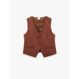 Kafın Giyim Regular Fit V Yaka Crop Blazer Yelek - KOTON - 6SAK20031PW - KAHVERENGİ - 34