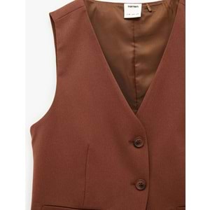 Kafın Giyim Regular Fit V Yaka Crop Blazer Yelek - KOTON - 6SAK20031PW - KAHVERENGİ - 34