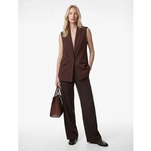 Kadın Giyim Astarı Leopar Desenli Cepli Uzun Blazer Yelek - KOTON - 6SAK20050UW - KAHVERENGİ - 36