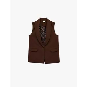 Kadın Giyim Astarı Leopar Desenli Cepli Uzun Blazer Yelek - KOTON - 6SAK20050UW - KAHVERENGİ - 36