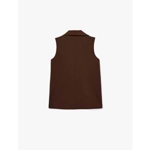 Kadın Giyim Astarı Leopar Desenli Cepli Uzun Blazer Yelek - KOTON - 6SAK20050UW - KAHVERENGİ - 36