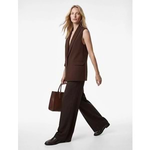 Kadın Giyim Astarı Leopar Desenli Cepli Uzun Blazer Yelek - KOTON - 6SAK20050UW - KAHVERENGİ - 36