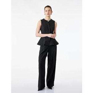 Kadın Giyim Viskon Karışımlı Metal Aksesuarlı Kolsuz Bisiklet Yaka Peplum Yelek - KOTON - 6SAK20104UW - SİYAH - 34