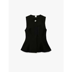 Kadın Giyim Viskon Karışımlı Metal Aksesuarlı Kolsuz Bisiklet Yaka Peplum Yelek - KOTON - 6SAK20104UW - SİYAH - 34