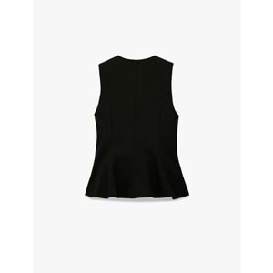 Kadın Giyim Viskon Karışımlı Metal Aksesuarlı Kolsuz Bisiklet Yaka Peplum Yelek - KOTON - 6SAK20104UW - SİYAH - 34