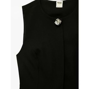 Kadın Giyim Viskon Karışımlı Metal Aksesuarlı Kolsuz Bisiklet Yaka Peplum Yelek - KOTON - 6SAK20104UW - SİYAH - 34