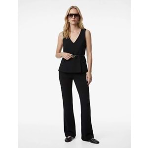 Kadın Giyim Cep Detaylı Kemerli Kolsuz V Yaka Bluz - KOTON - 6SAK30003UW - SİYAH - 38