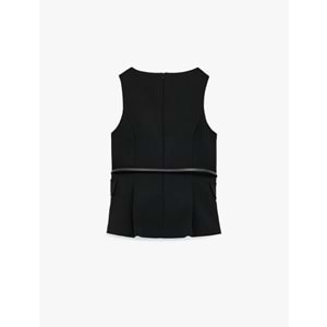 Kadın Giyim Cep Detaylı Kemerli Kolsuz V Yaka Bluz - KOTON - 6SAK30003UW - SİYAH - 38